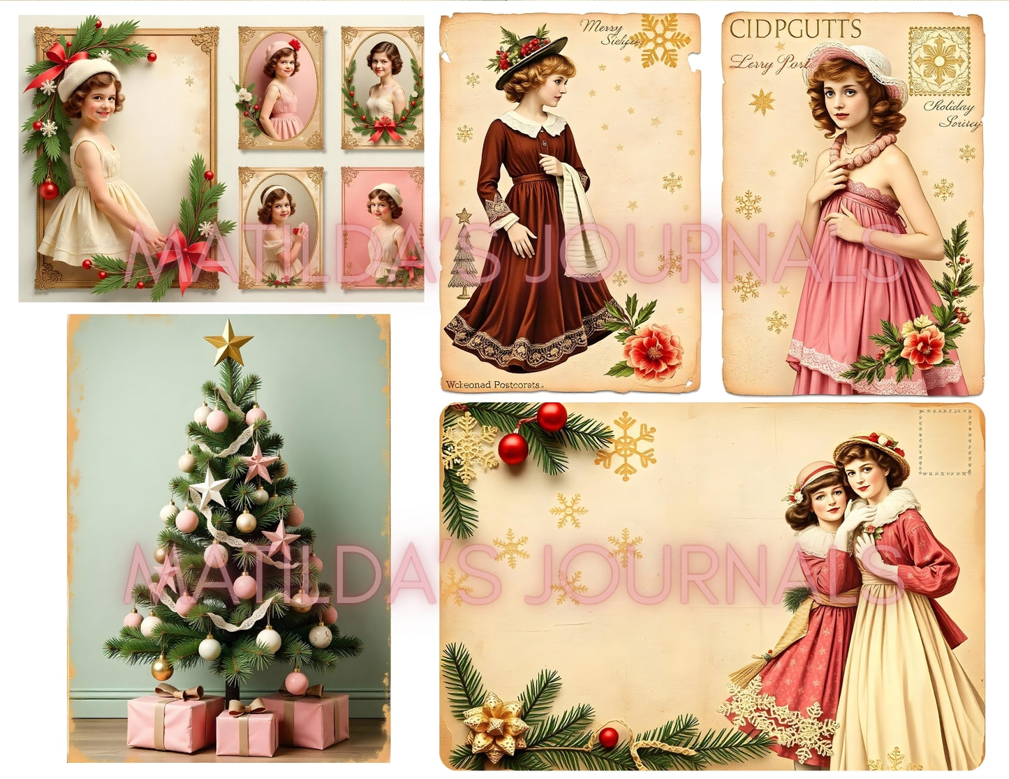 Frosted Pink Holiday JunkJournal Digital Collection