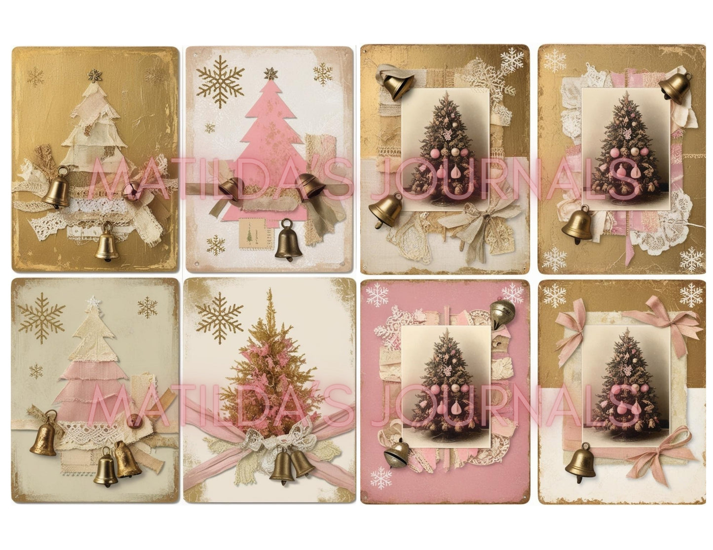 Frosted Pink Holiday Cards Package - Digital Printable Set