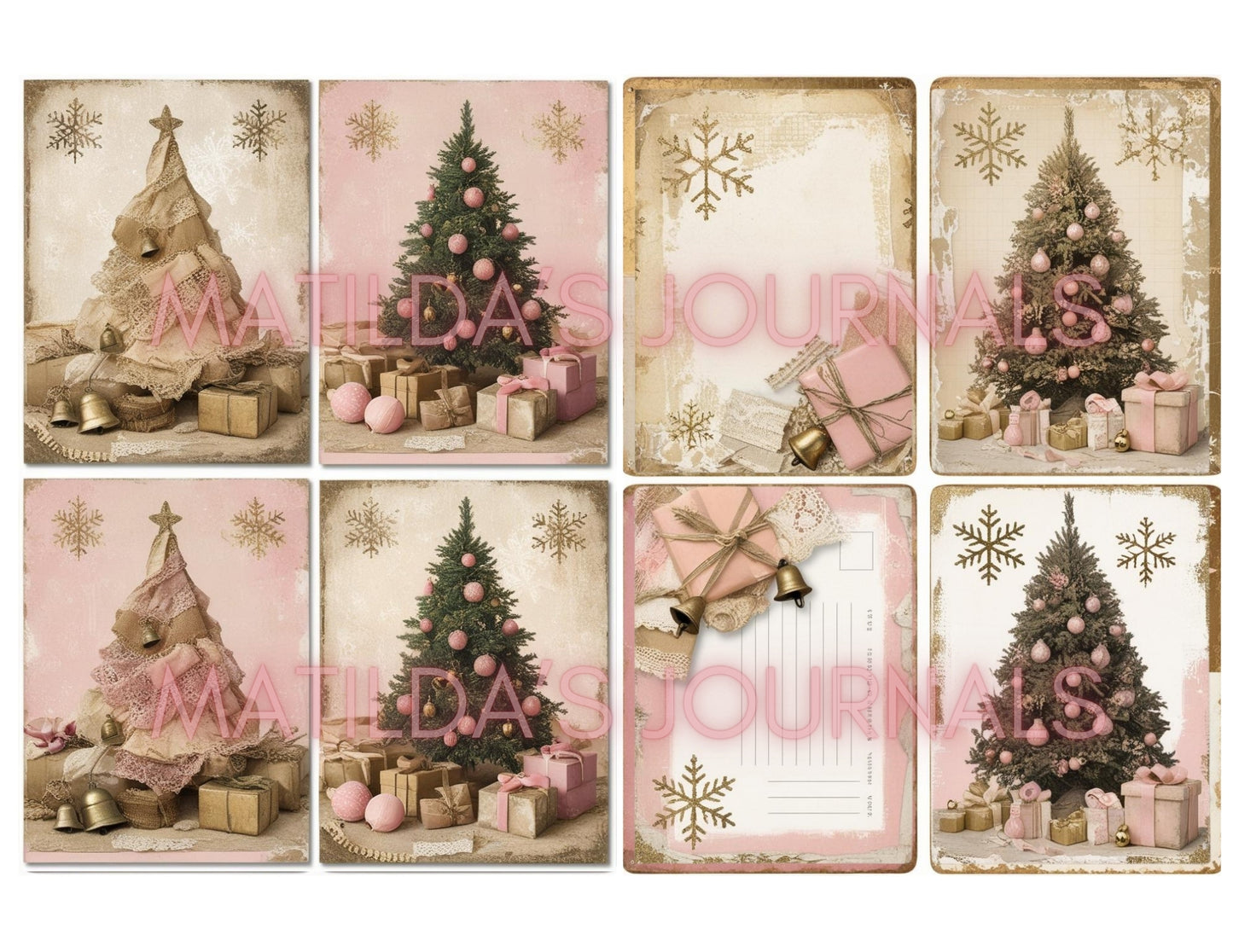 Frosted Pink Holiday Cards Package - Digital Printable Set