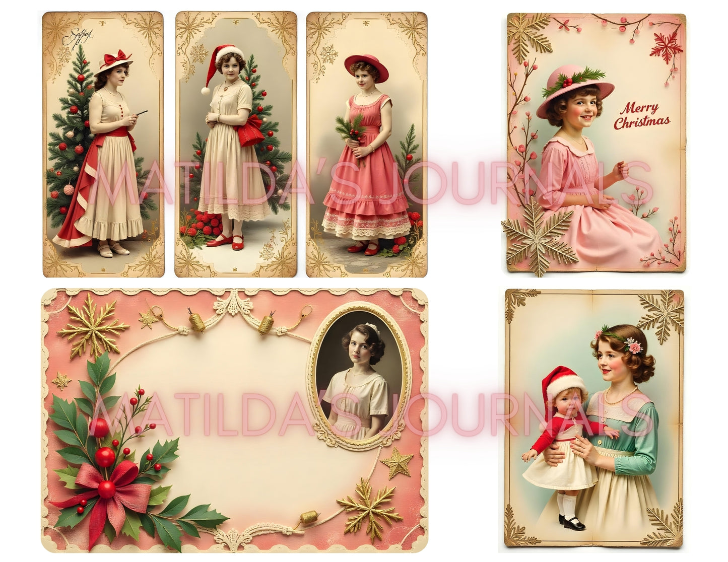 Frosted Pink Holiday JunkJournal Digital Collection