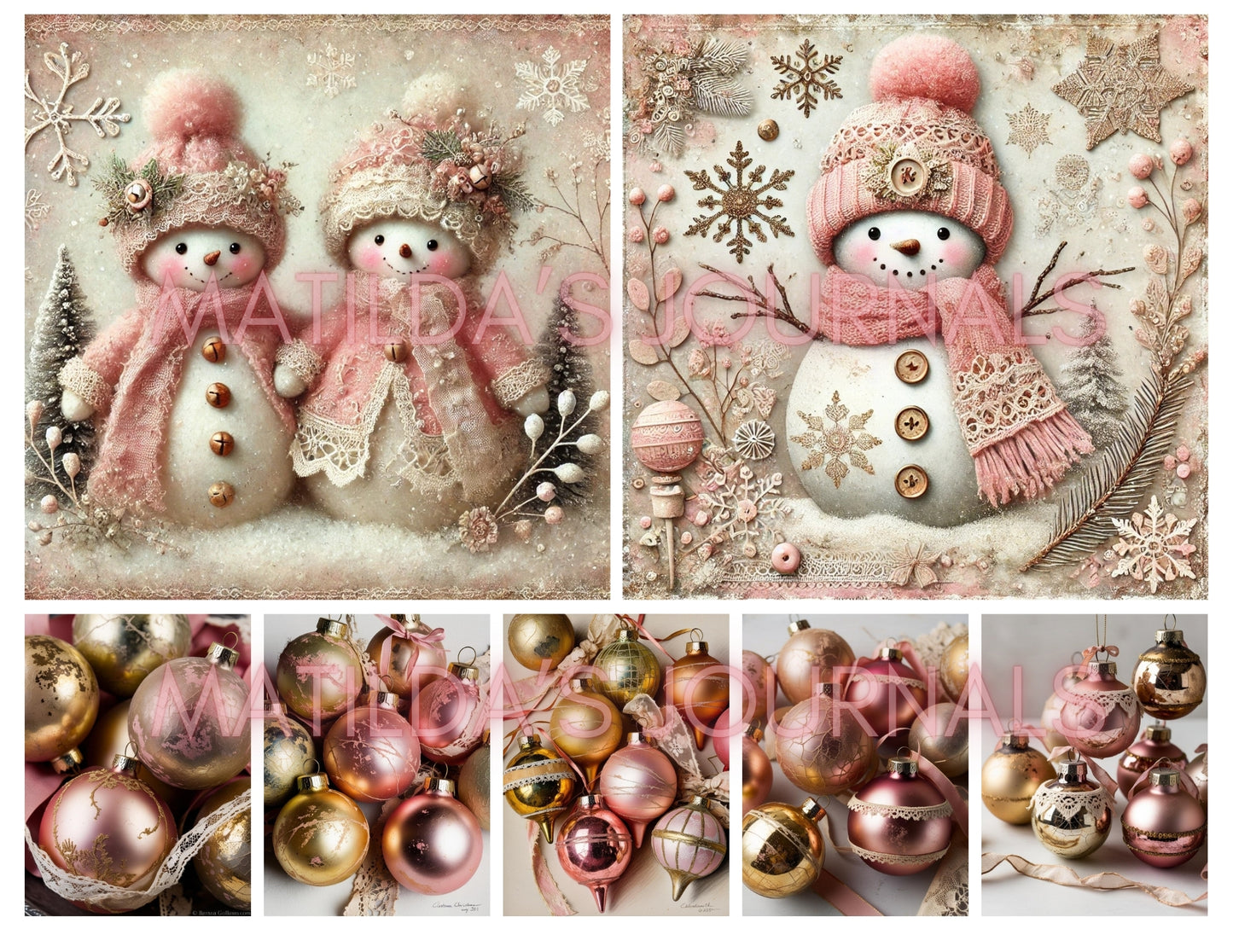 Frosted Pink Holiday Cards Package - Digital Printable Set