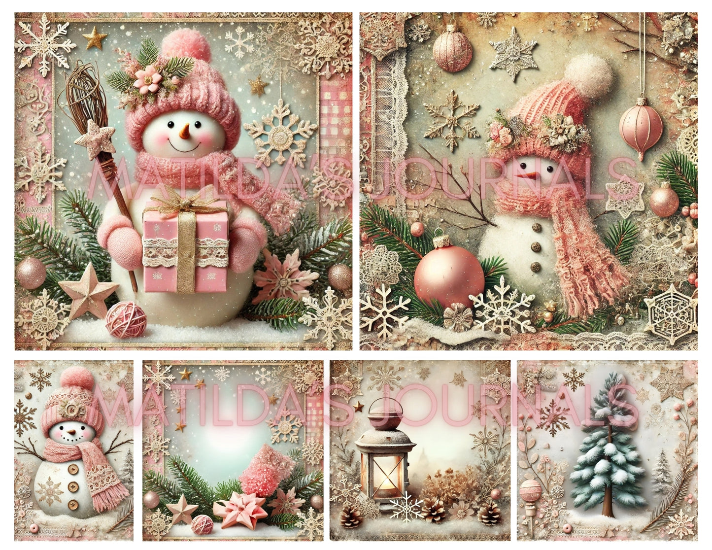 Frosted Pink Holiday Cards Package - Digital Printable Set