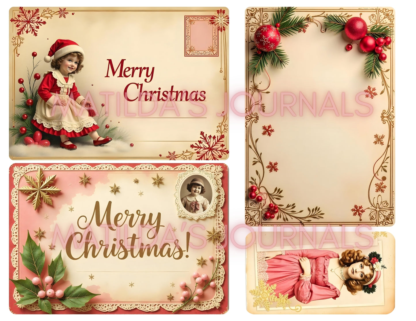 Frosted Pink Holiday JunkJournal Digital Collection