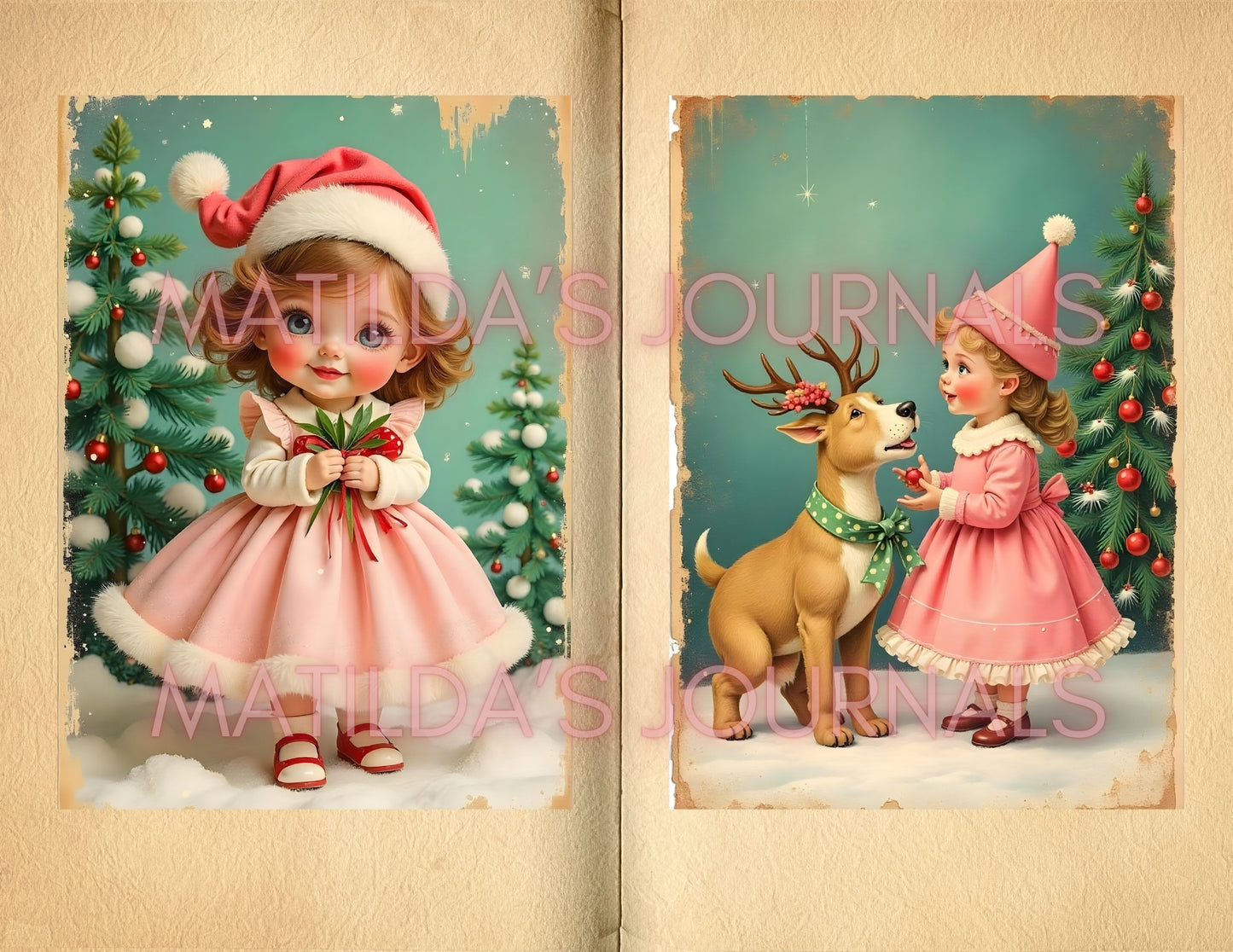 Frosted Pink Holiday JunkJournal Digital Collection