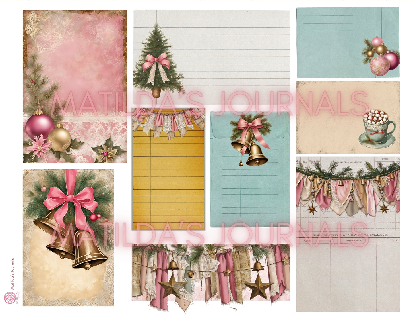 Frosted Pink Holiday JunkJournal Digital Collection