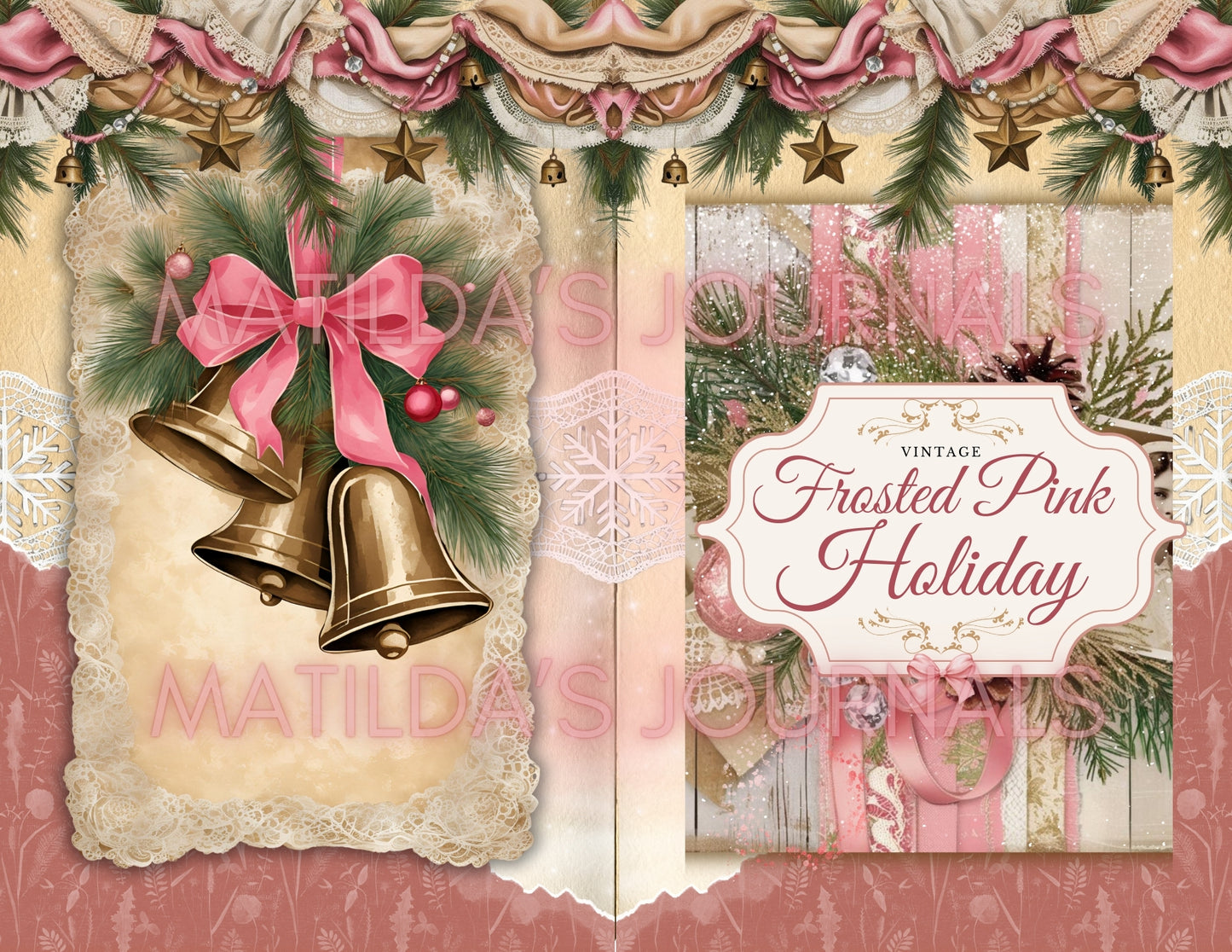 Frosted Pink Holiday JunkJournal Digital Collection