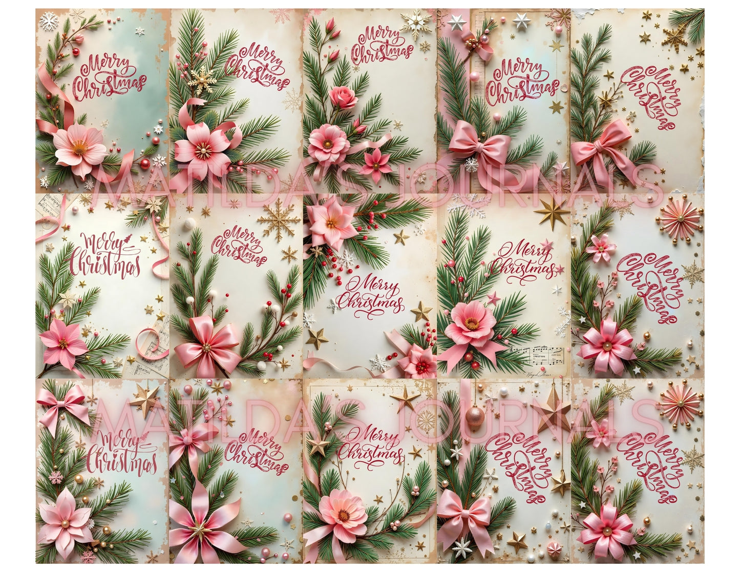 Frosted Pink Holiday Cards Package - Digital Printable Set