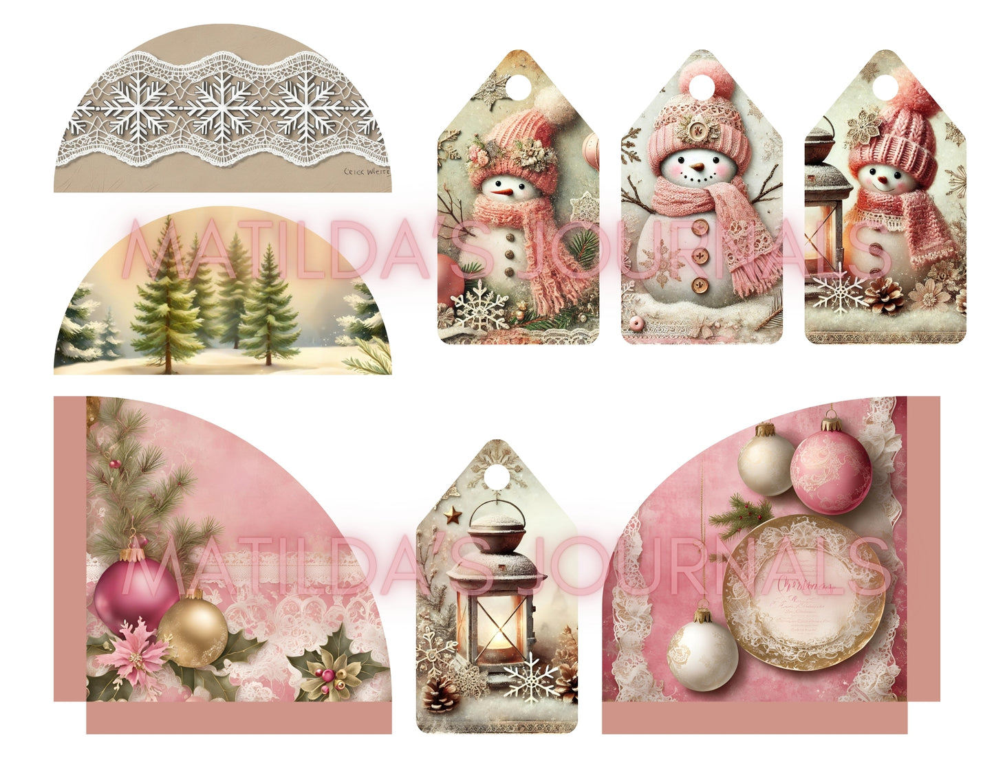 Frosted Pink Holiday Notebooks Package - Digital Printable Kit