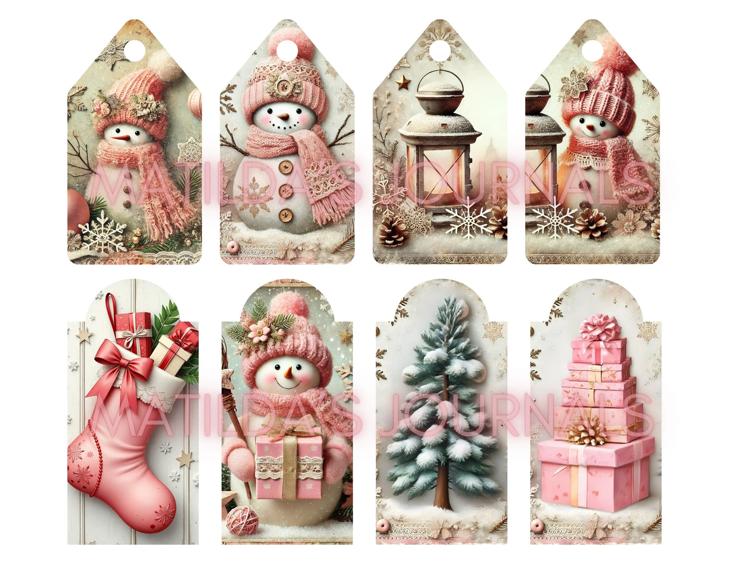 Frosted Pink Holiday Cards Package - Digital Printable Set