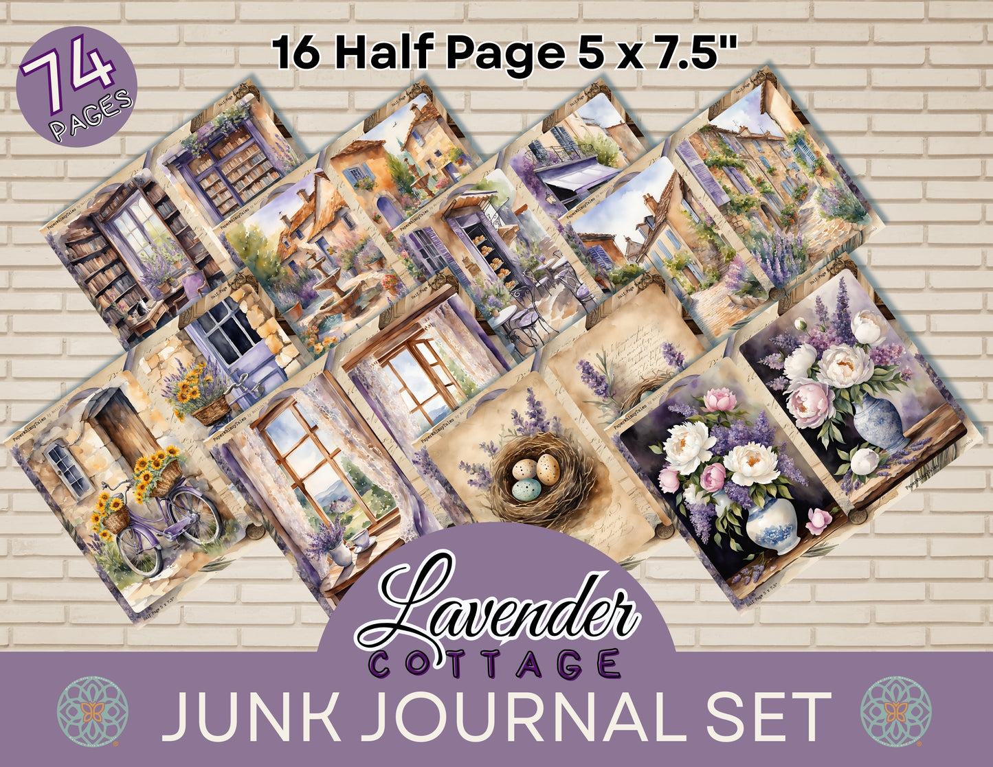 Lavender Cottage Digital Junk Journal Set - 74 Printable Pages of French Country Charm