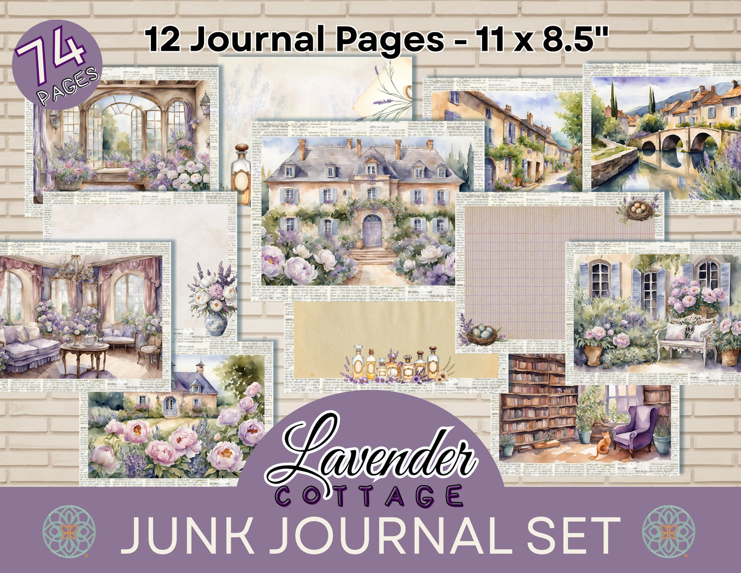 Lavender Cottage Digital Junk Journal Set - 74 Printable Pages of French Country Charm