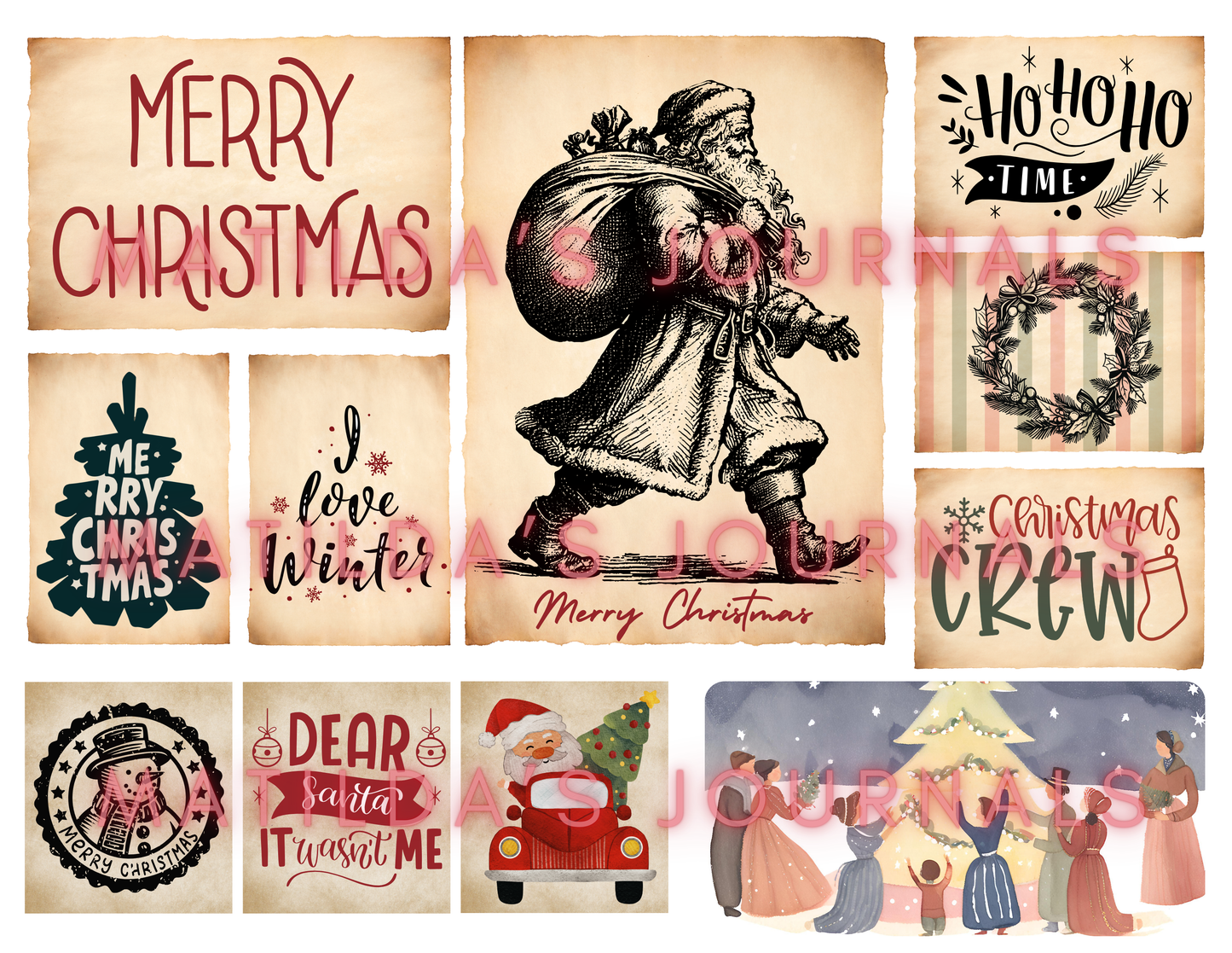 Vintage Christmas Digital Journaling Book Set