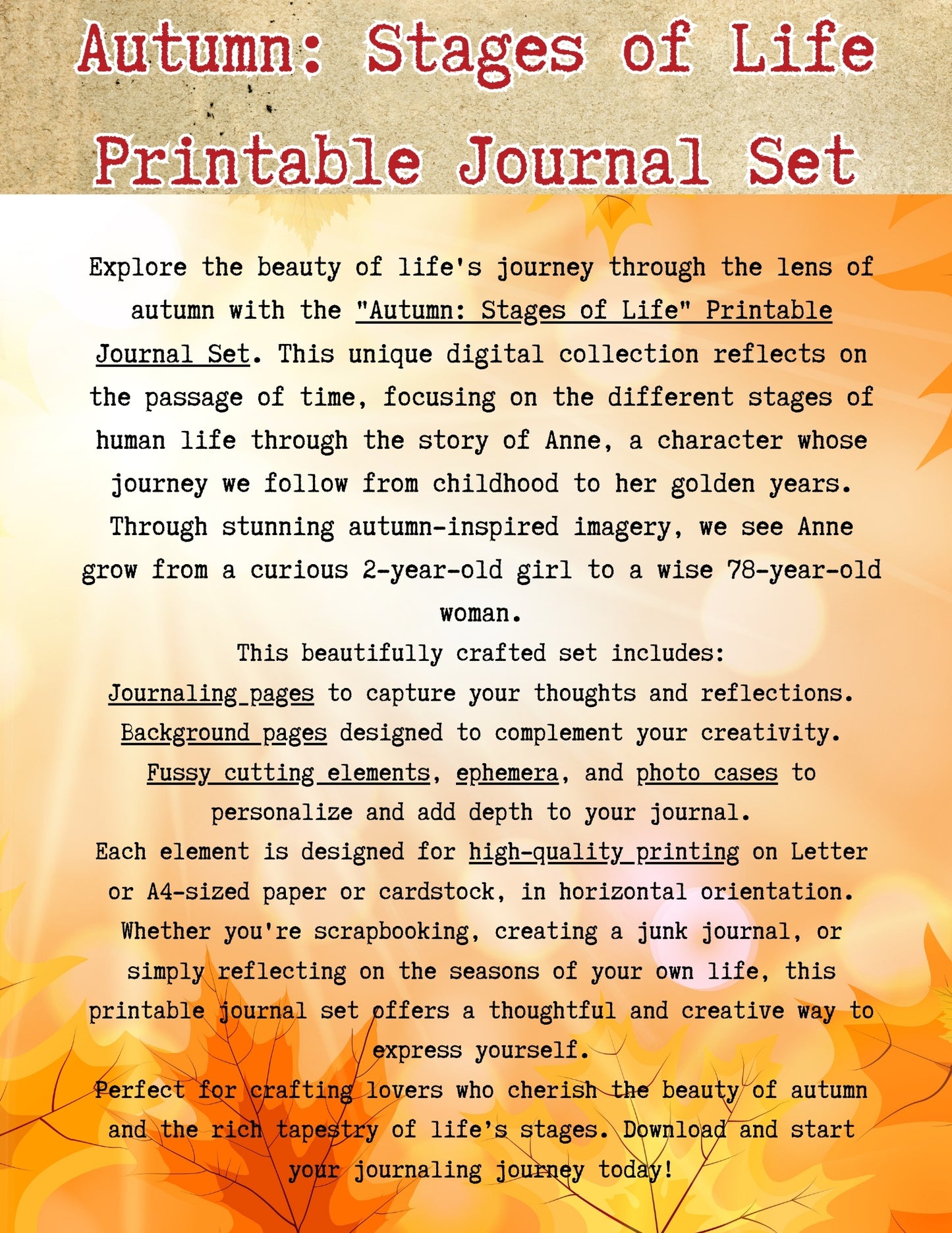 Autumn: Stages of Life - Printable Journal Book Set