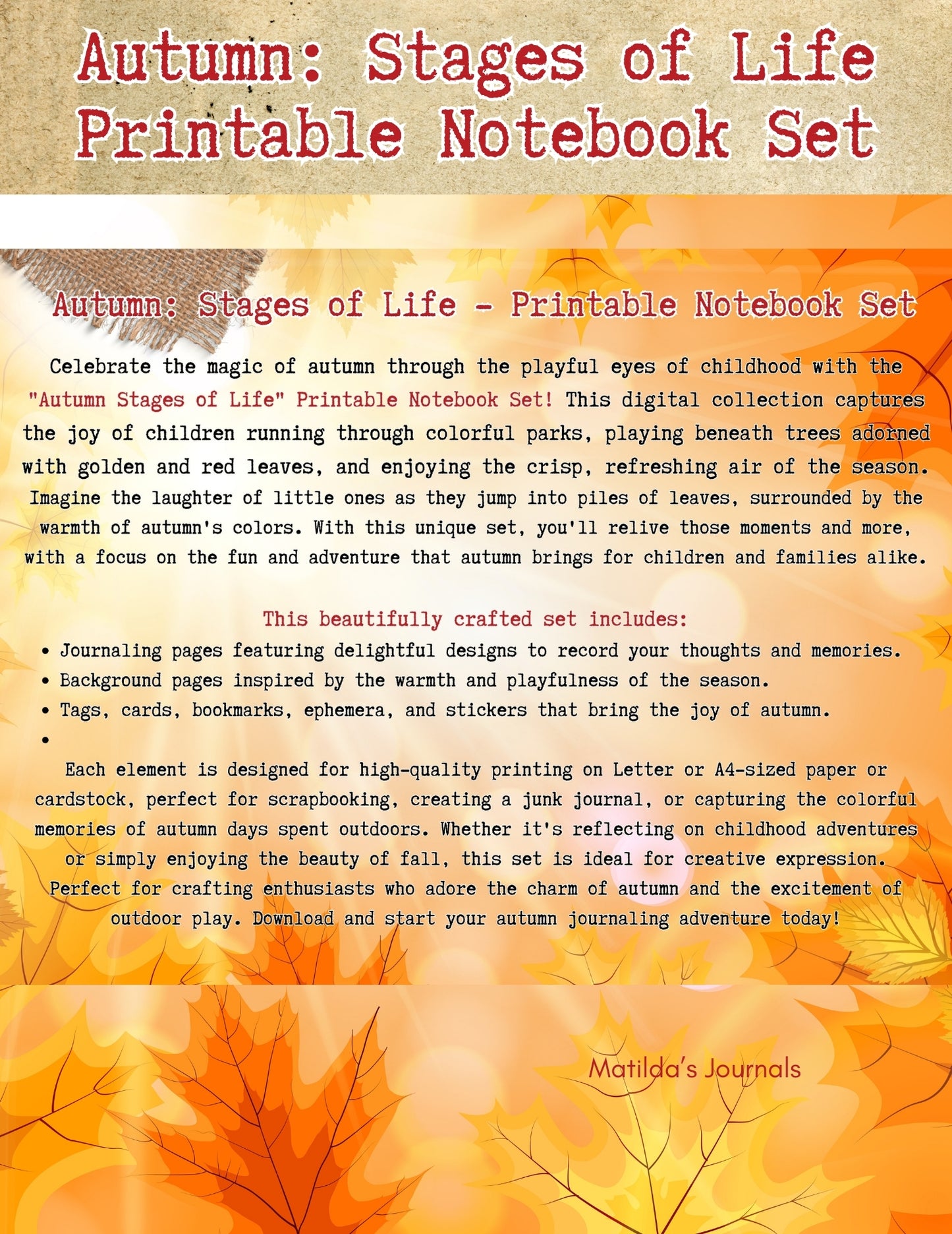 Autumn: Stages of Life - Printable Notebook Set