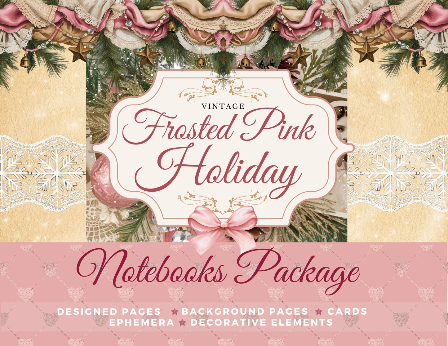 Frosted Pink Holiday Notebooks Package - Digital Printable Kit