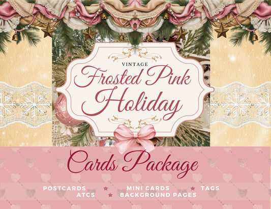 Frosted Pink Holiday Cards Package - Digital Printable Set