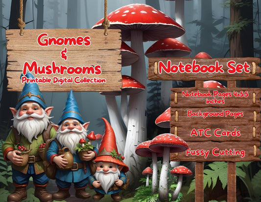 Gnomes & Mushrooms Printable Notebook Set