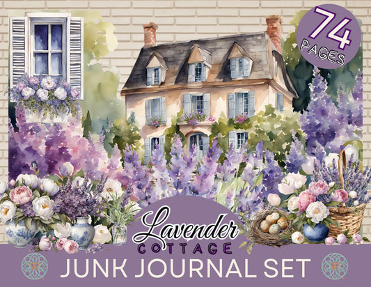 Lavender Cottage Digital Junk Journal Set - 74 Printable Pages of French Country Charm