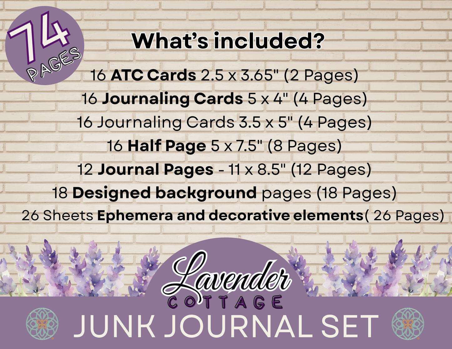 Lavender Cottage Digital Junk Journal Set - 74 Printable Pages of French Country Charm