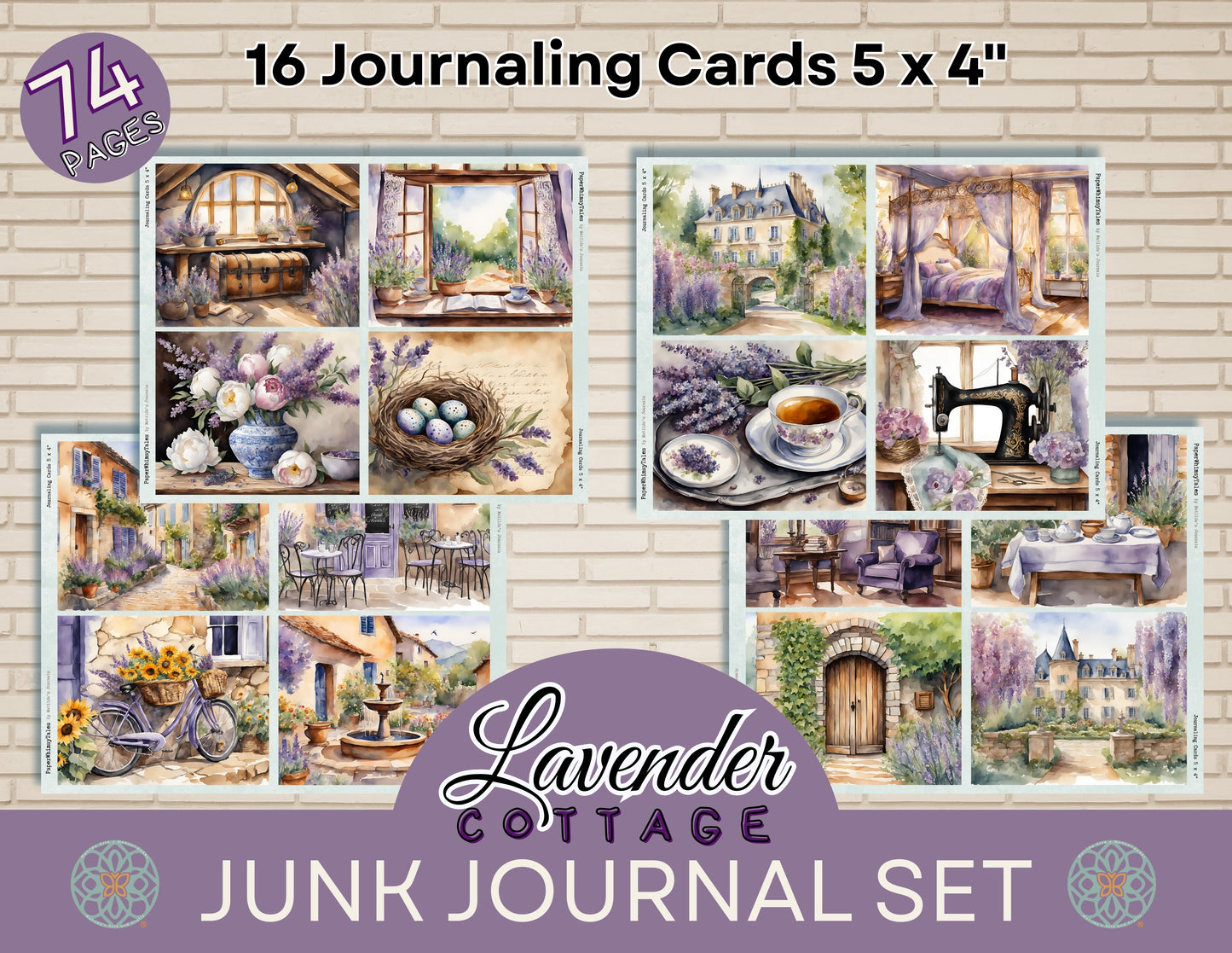 Lavender Cottage Digital Junk Journal Set - 74 Printable Pages of French Country Charm