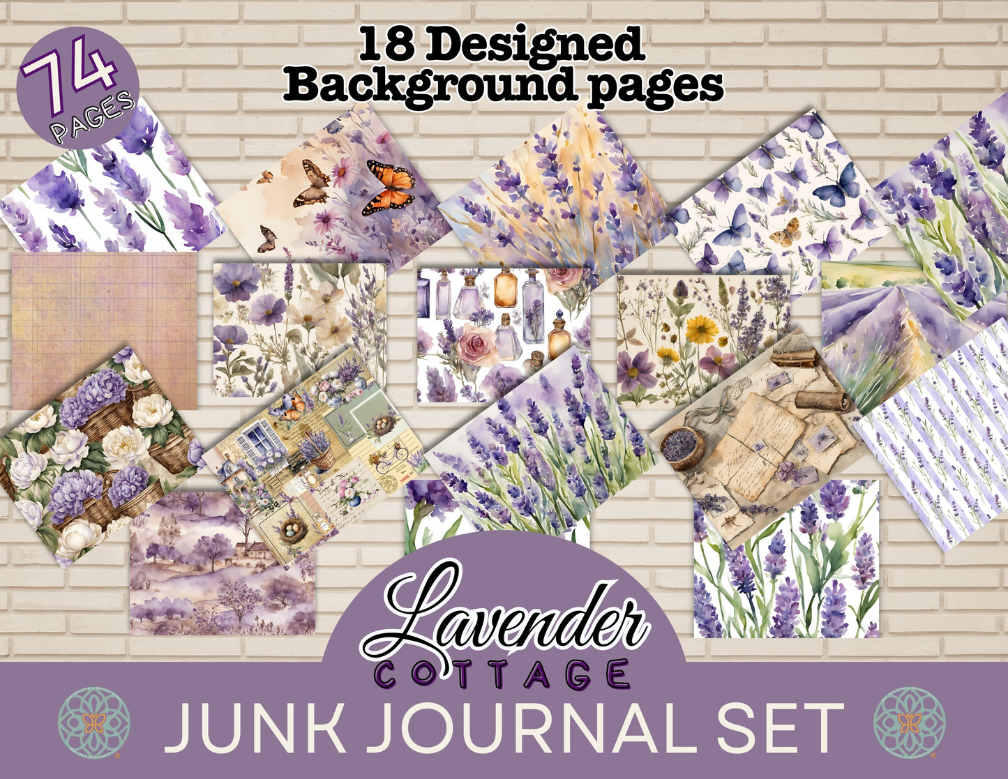 Lavender Cottage Digital Junk Journal Set - 74 Printable Pages of French Country Charm