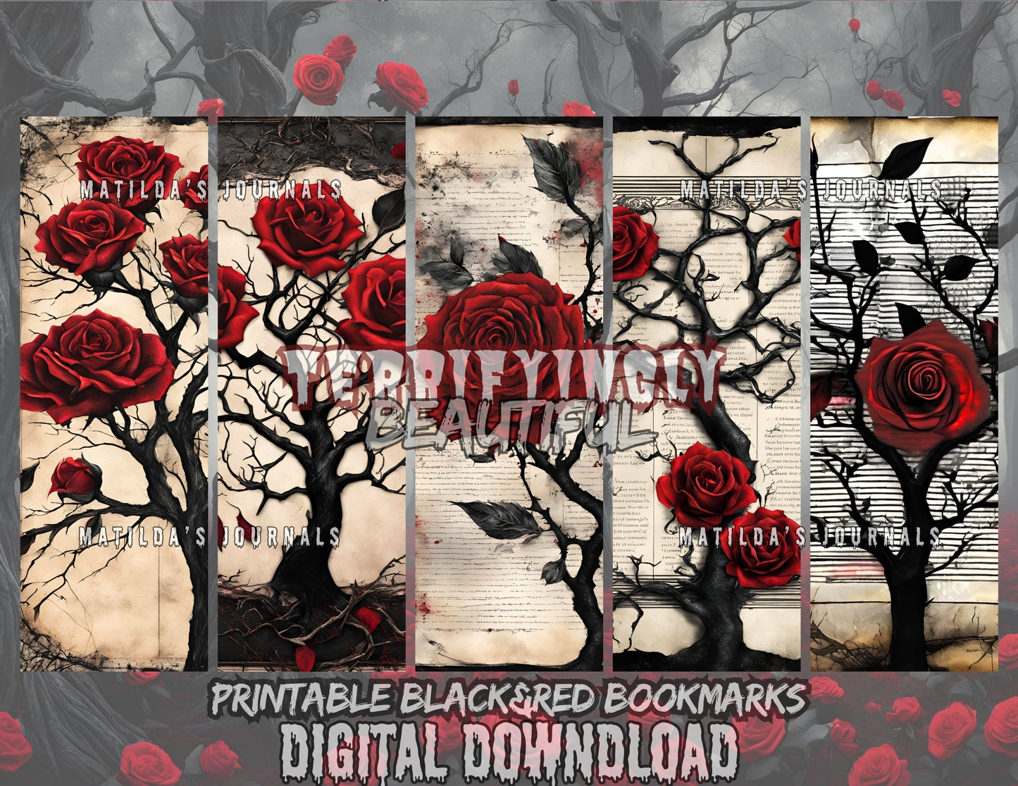 Terrifyingly Beautiful: Printable Black and Red Bookmarks