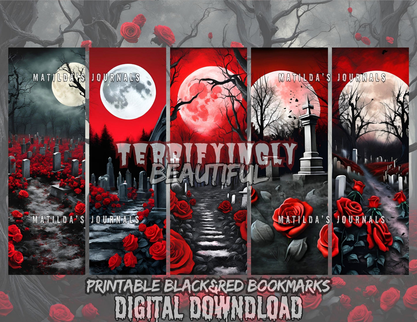 Terrifyingly Beautiful: Printable Black and Red Bookmarks