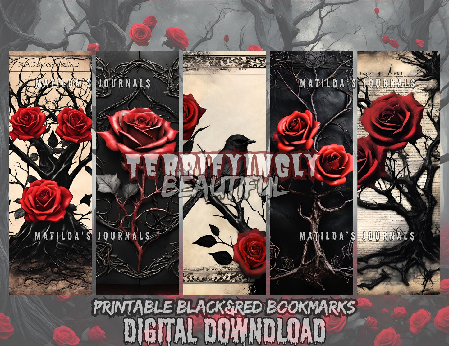 Terrifyingly Beautiful: Printable Black and Red Bookmarks