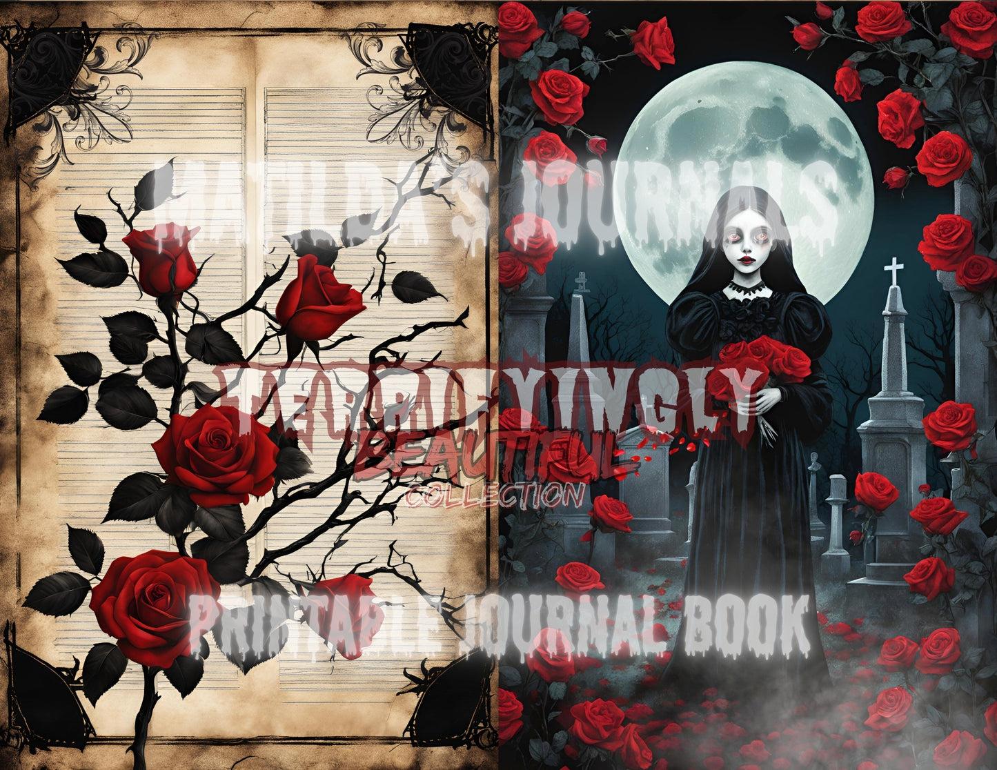 Terrifyingly Beautiful - Printable Black and Red Journal Book